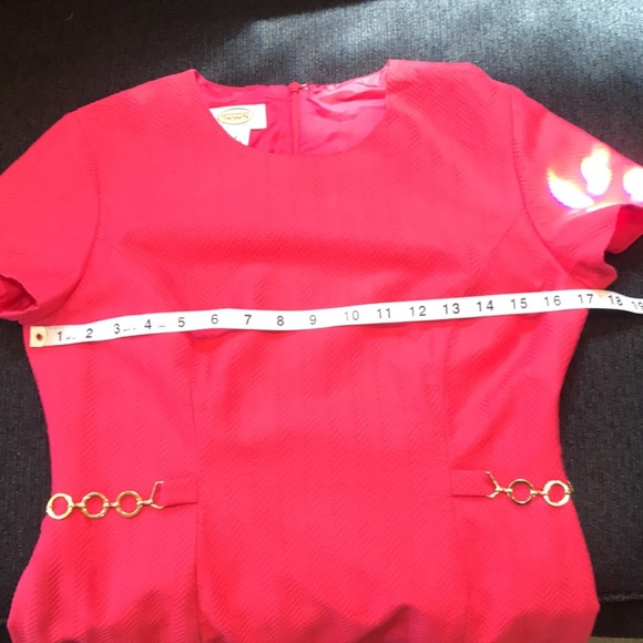 Talbots Pink Jacquard Sheath Cotton/Silk Dress with Gold Metal Accents Waist-4 - Picture 9 of 11